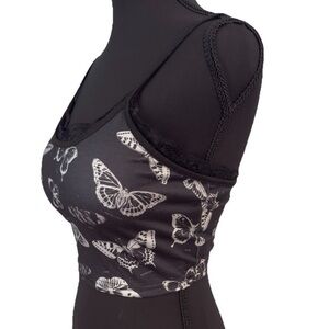 ROMWE Butterflies Crop Tank Top Lace Accent Size Small
